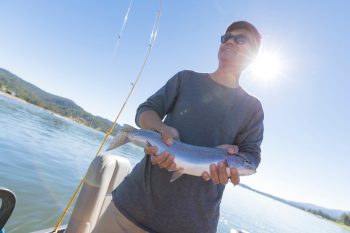 Trevor was able to get a fish in Big Bear Lake